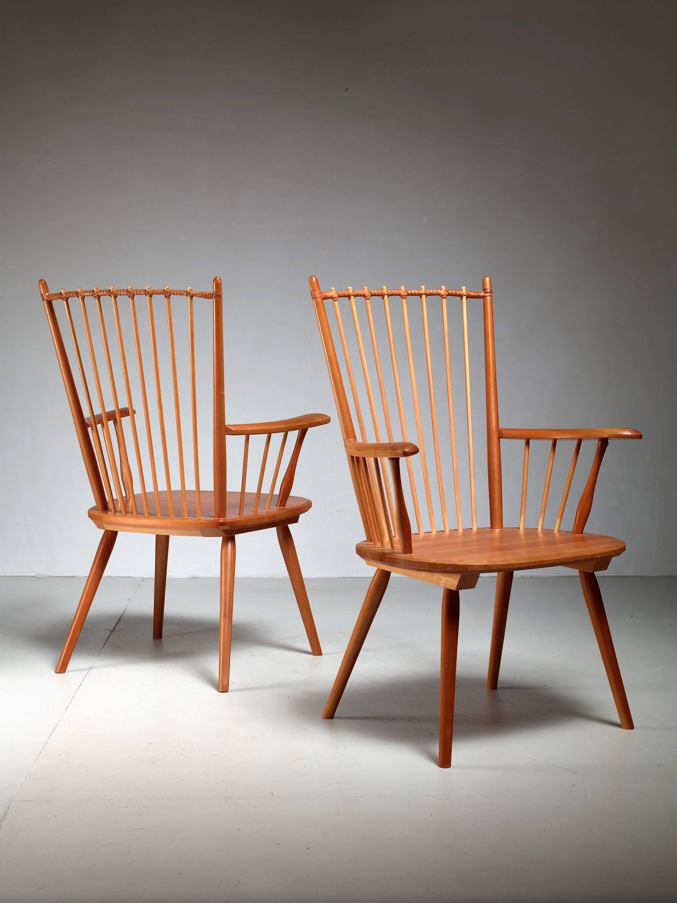 Leather Albert Haberer Pair of Arts and Crafts Chairs, Germany, circa 1950 For Sale