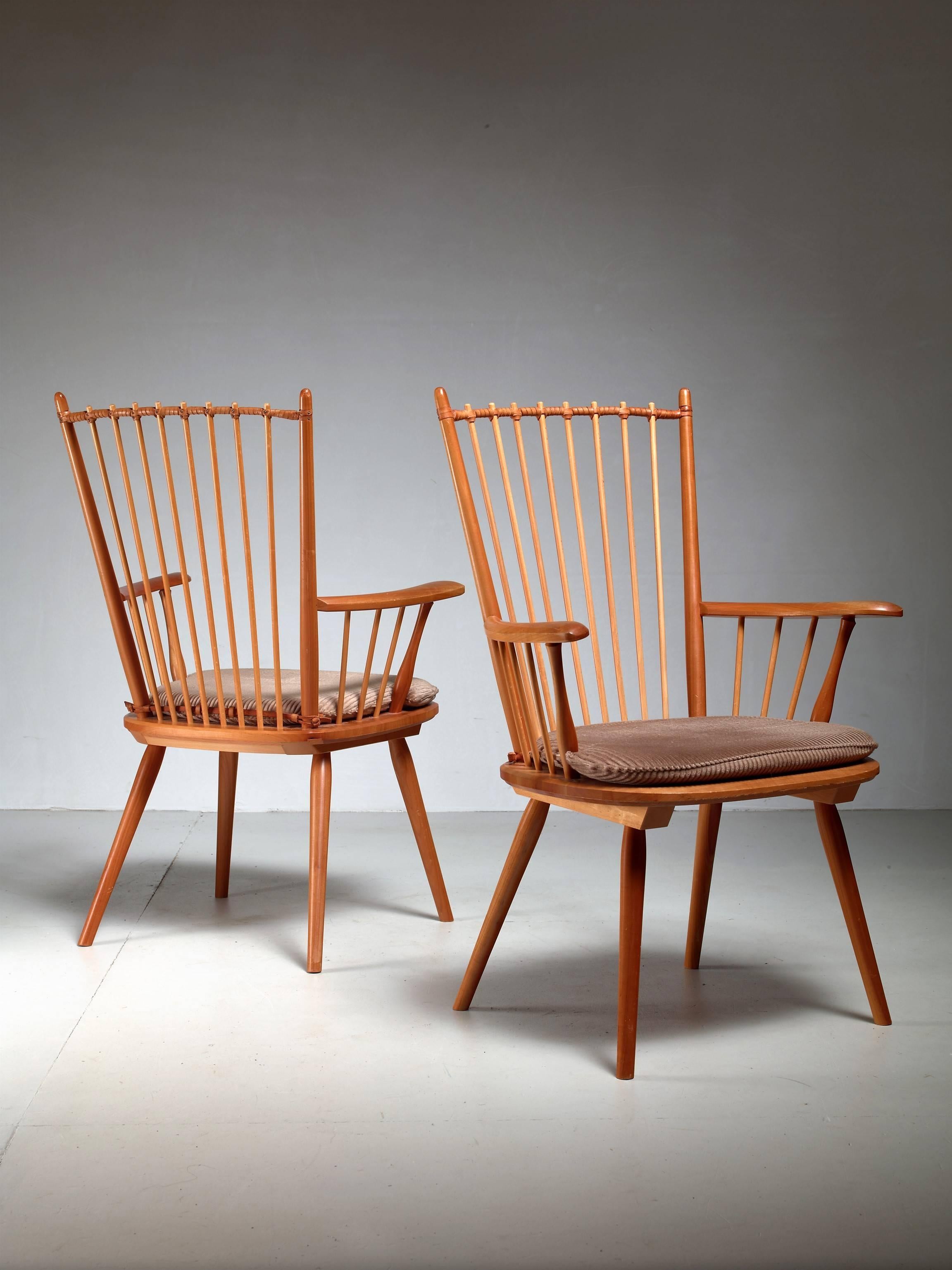 Albert Haberer Pair of Arts and Crafts Chairs, Germany, circa 1950 In Excellent Condition For Sale In Maastricht, NL