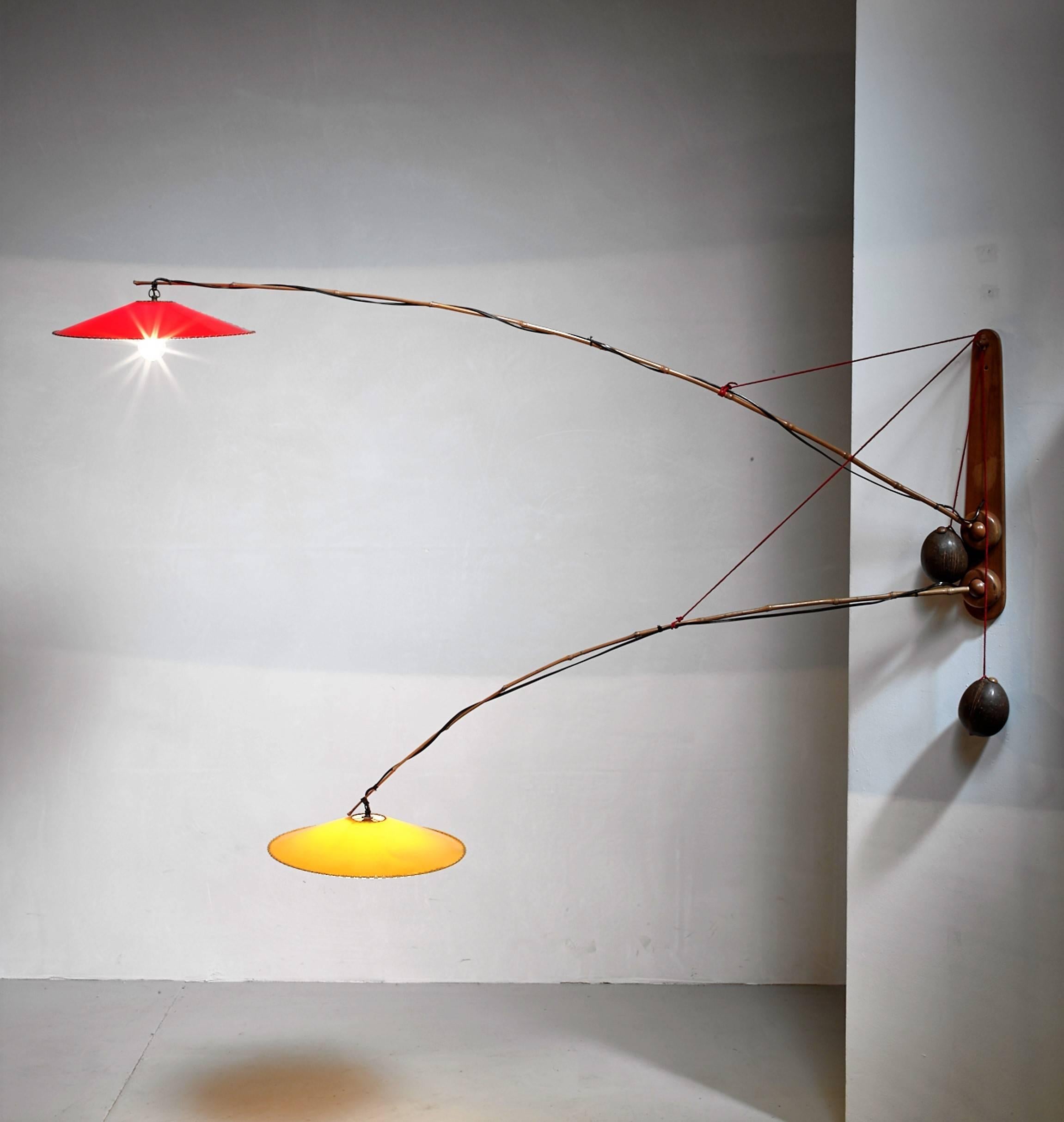 Rupprecht Skrip Two-Armed Bamboo and Coconut Wall Lamp, Germany, 1950s In Excellent Condition For Sale In Maastricht, NL