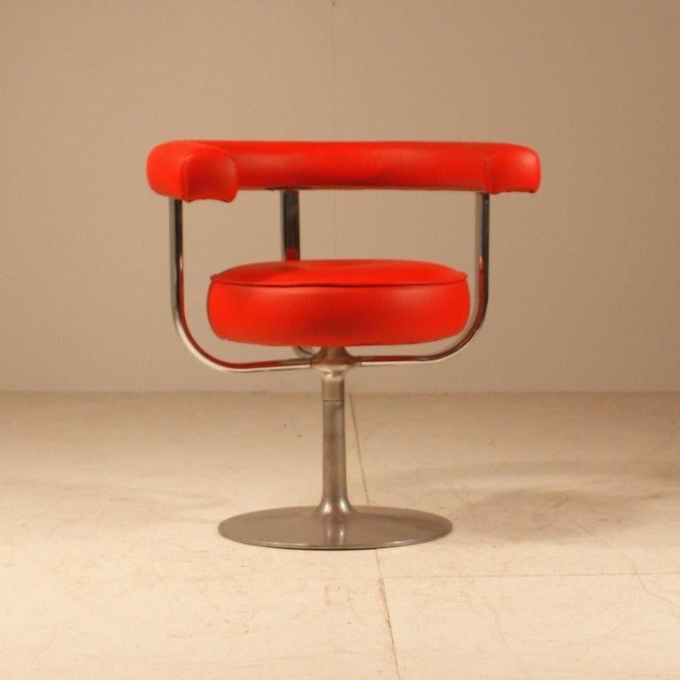 Finnish Esko Pajamies metal and red leather desk chair for Lepo, Finland, 1960s For Sale