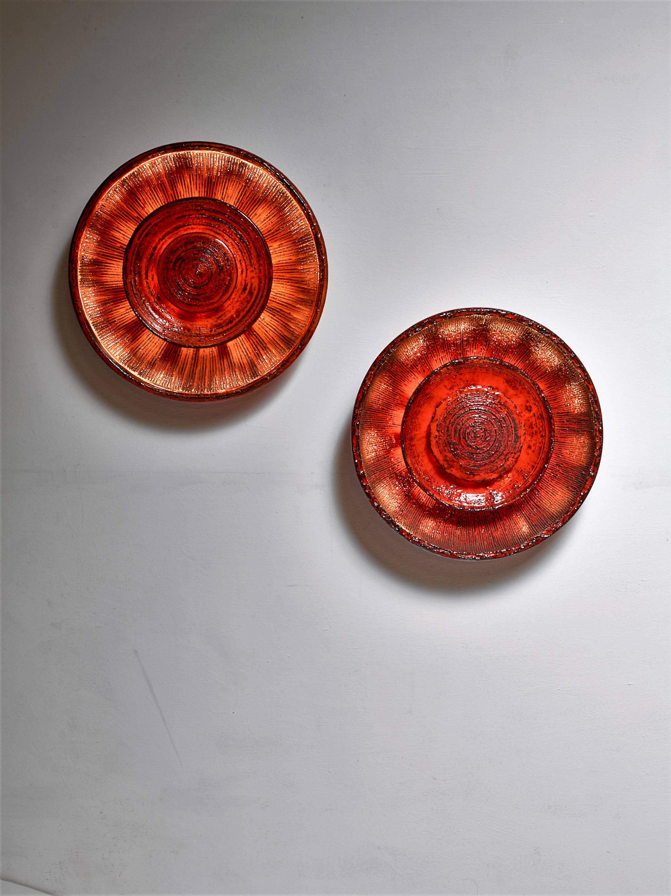 Danish Pair of Ege Dagnæs Red Ceramic Wall Lamps, Denmark, 1960s