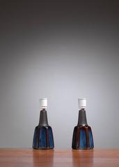Pair of Small Blue Ceramic Table Lamps by Soholm, Denmark, 1960s