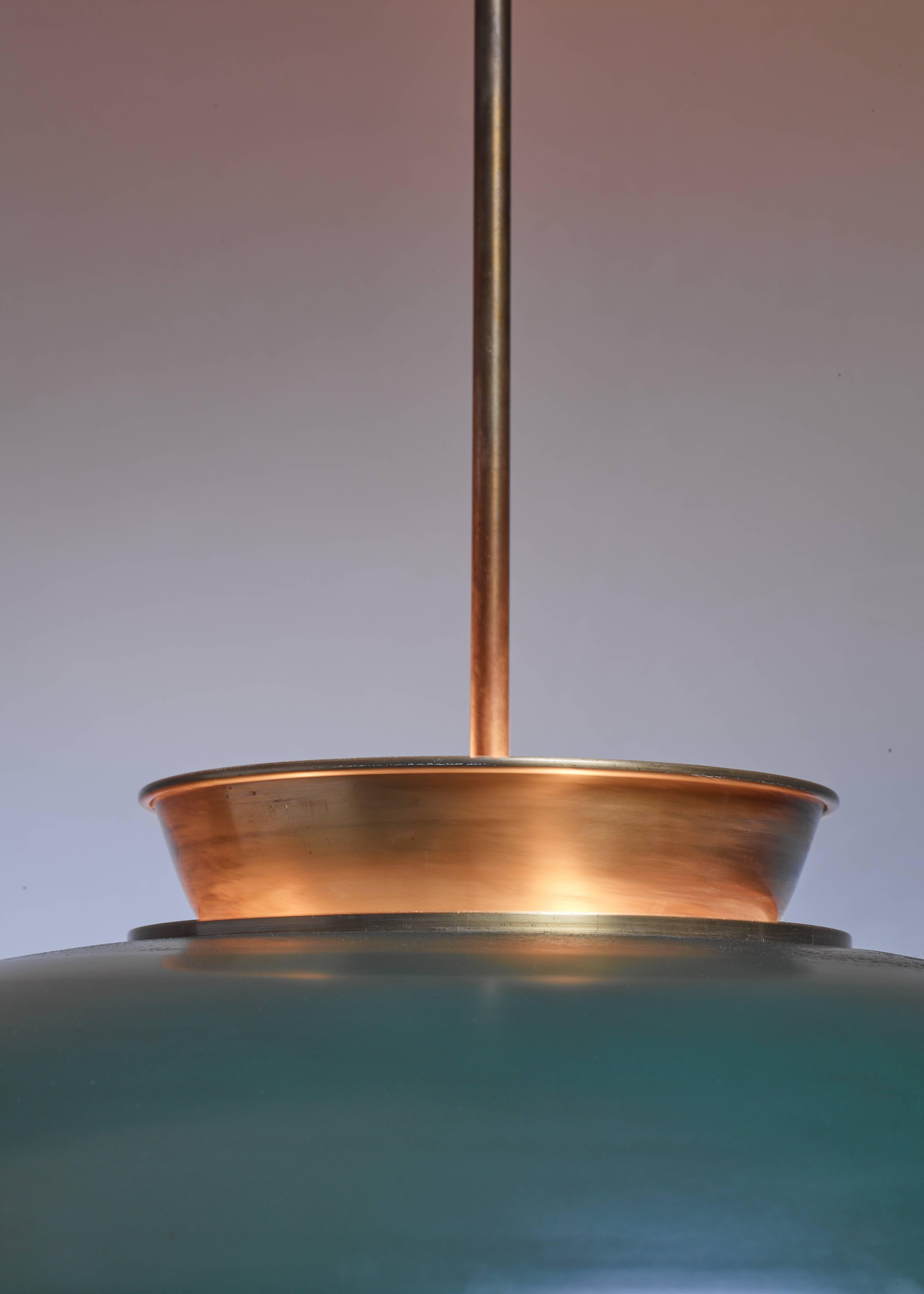Mid-20th Century Large Swedish Brass Pendant Lamp by Harald Notini, 1930s For Sale