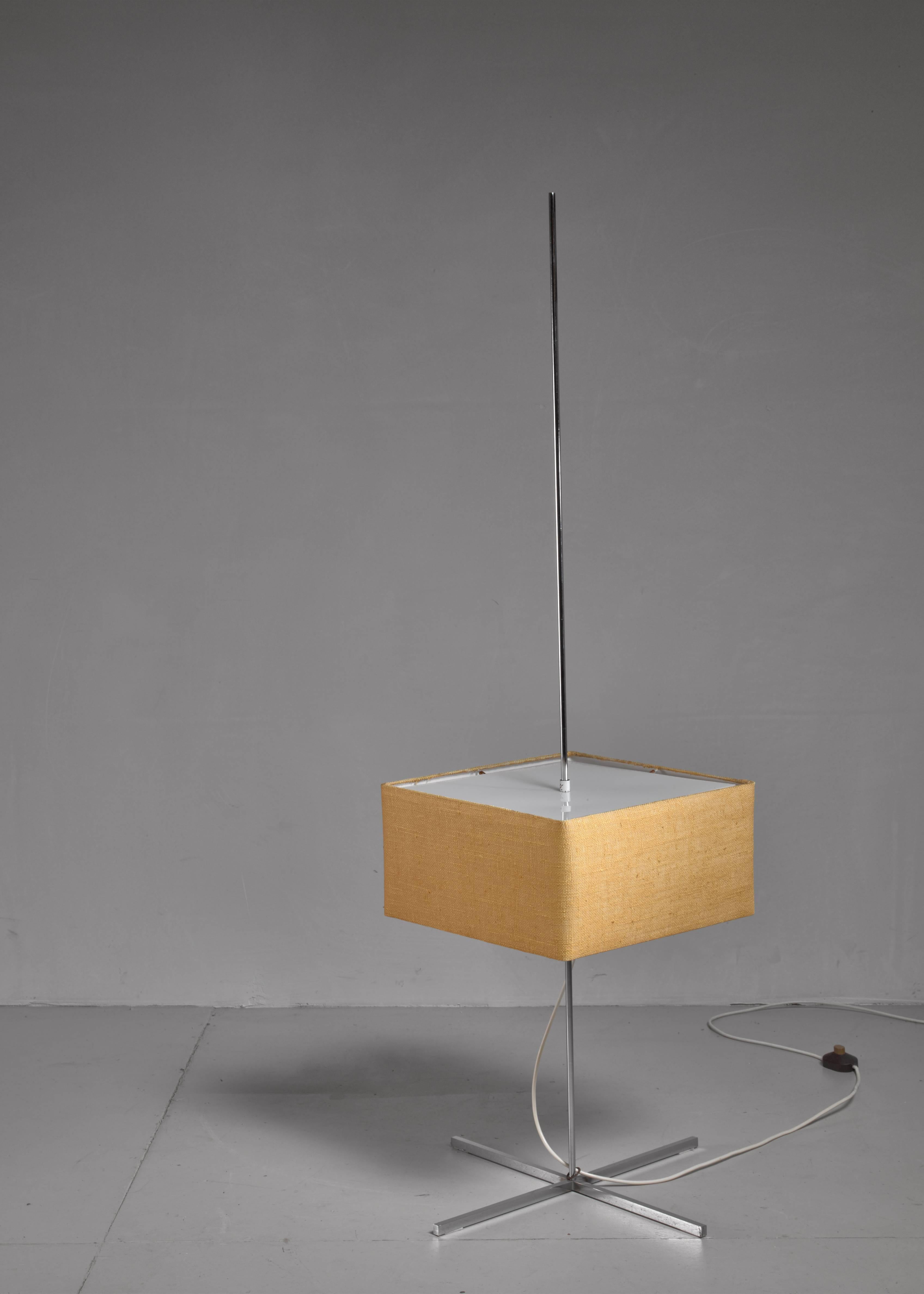 Mid-20th Century Chrome Floor Lamp with an Adjustable Square Fabric Shade, Denmark, 1950s For Sale