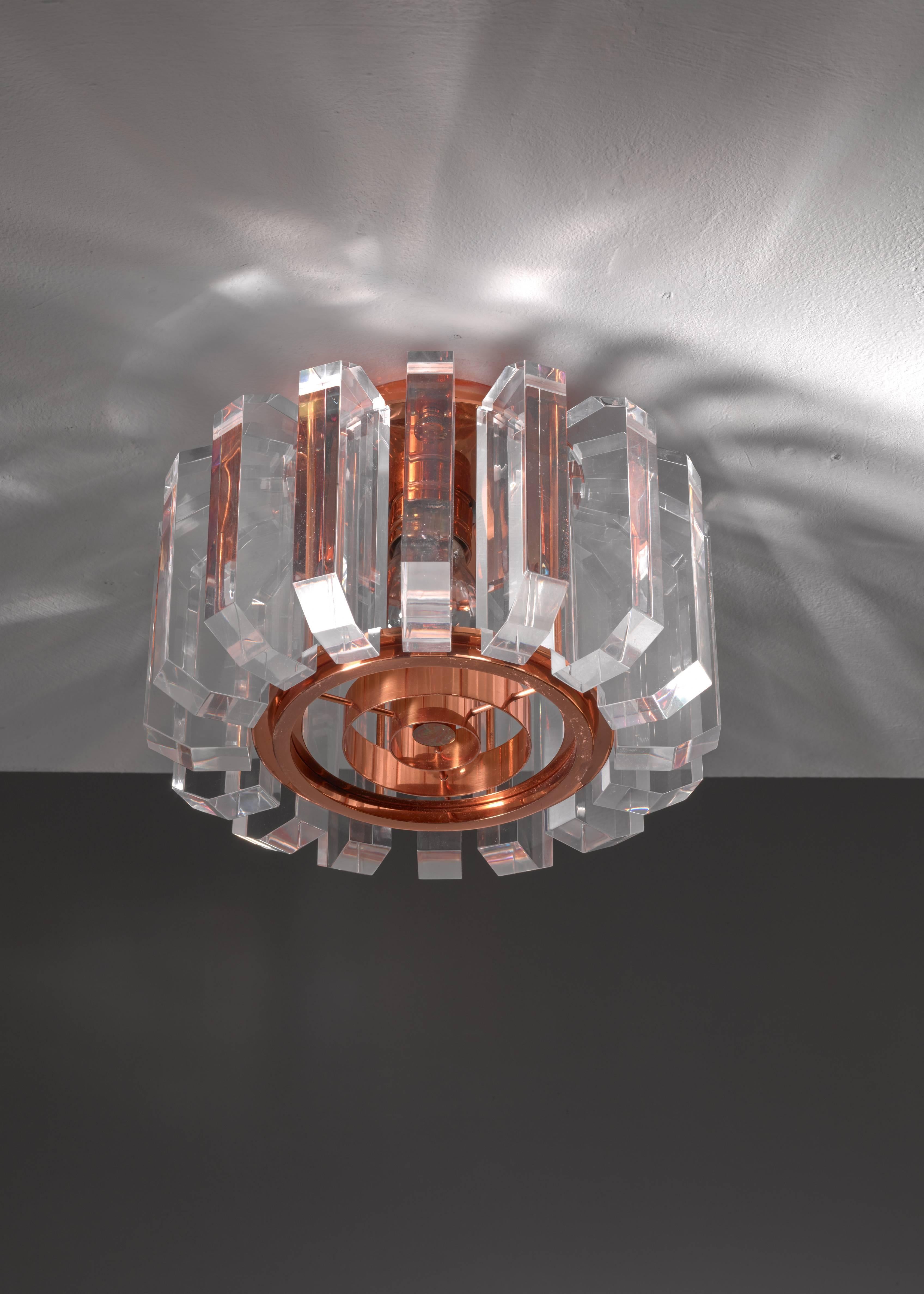 Mid-Century Modern Plexiglass and Copper Ceiling Lamp, Germany, 1950s For Sale