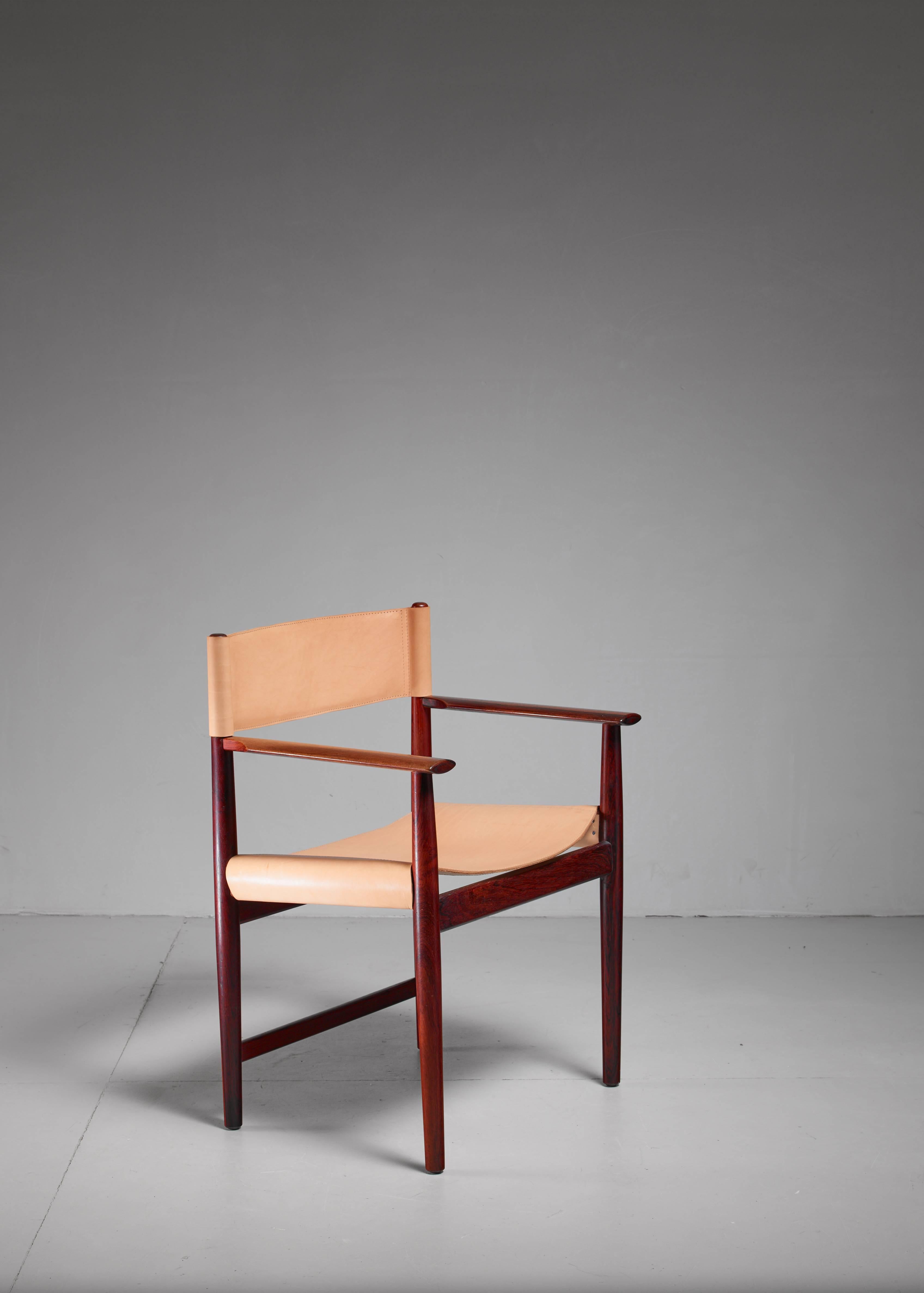 Danish Kurt Ostervig Wood and Leather Armchair for Sibast, Denmark, 1960s For Sale