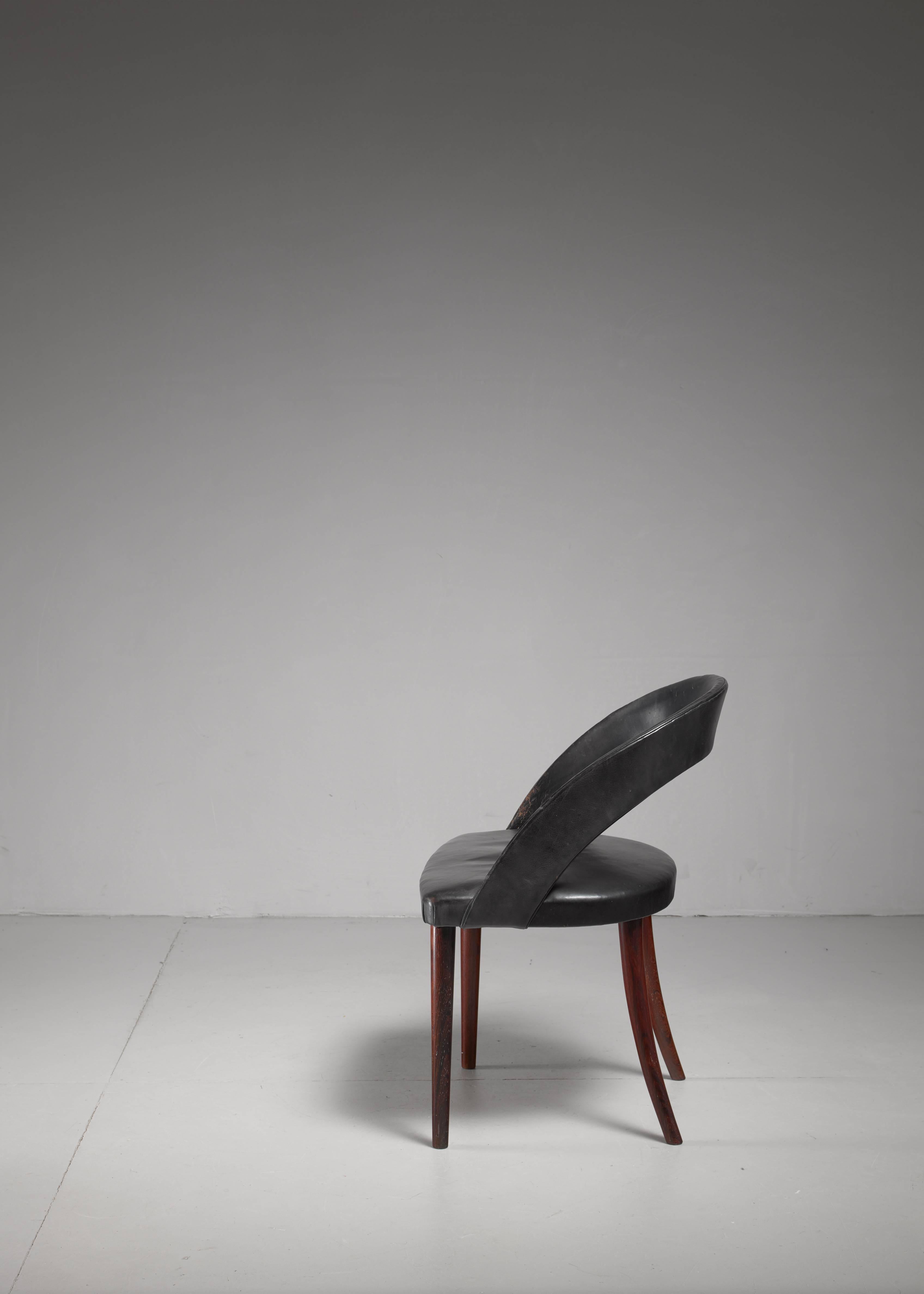 Scandinavian Modern  Frode Holm Rosewood and Black Leather Vanity Chair, Denmark, 1950s For Sale