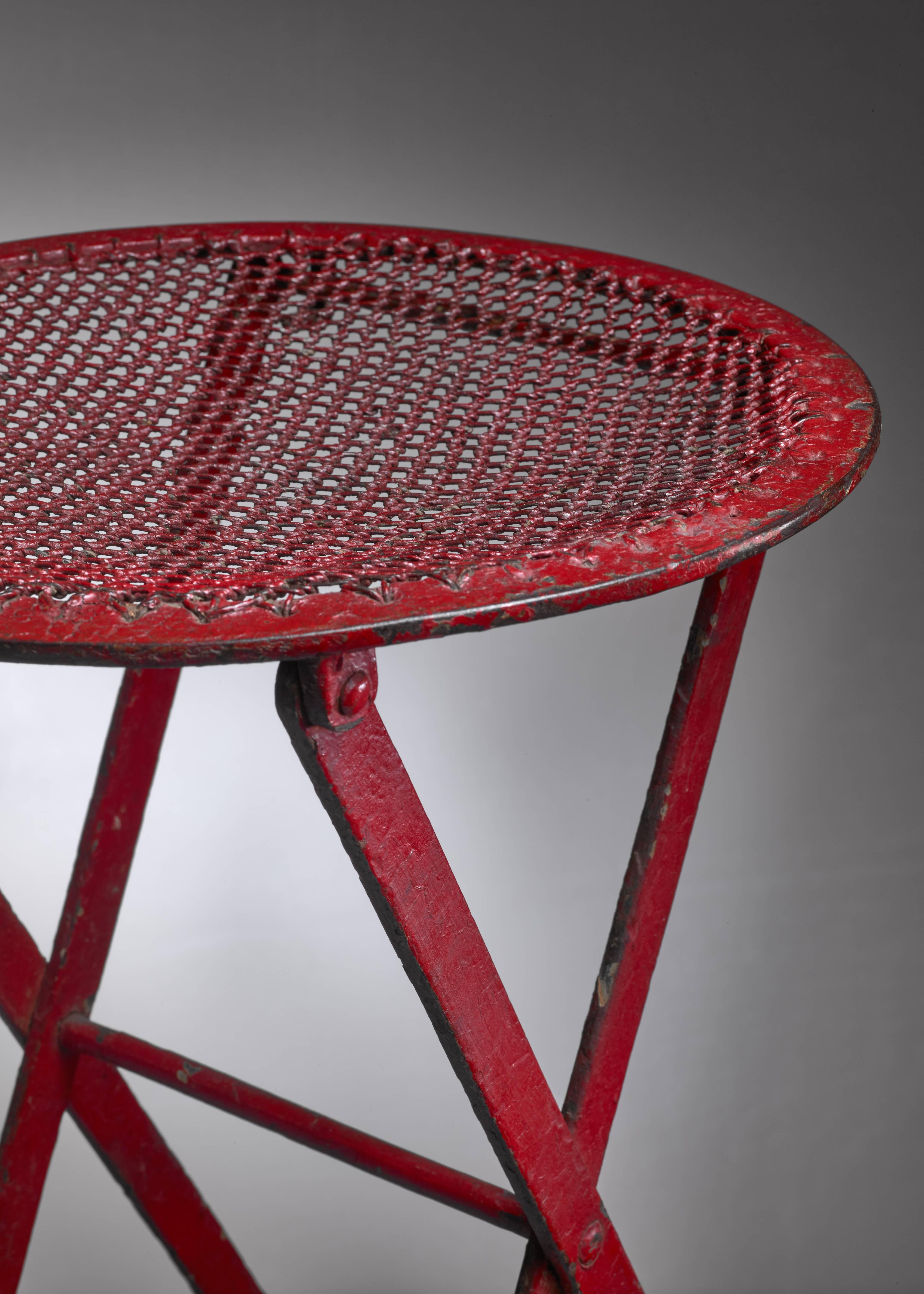 Mid-Century Modern Foldable red metal stool, Germany, 1950s For Sale