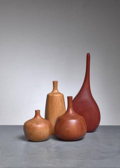 Set of Four Turned Wood Vases, Three by Rude Osolnik, USA, 1960s