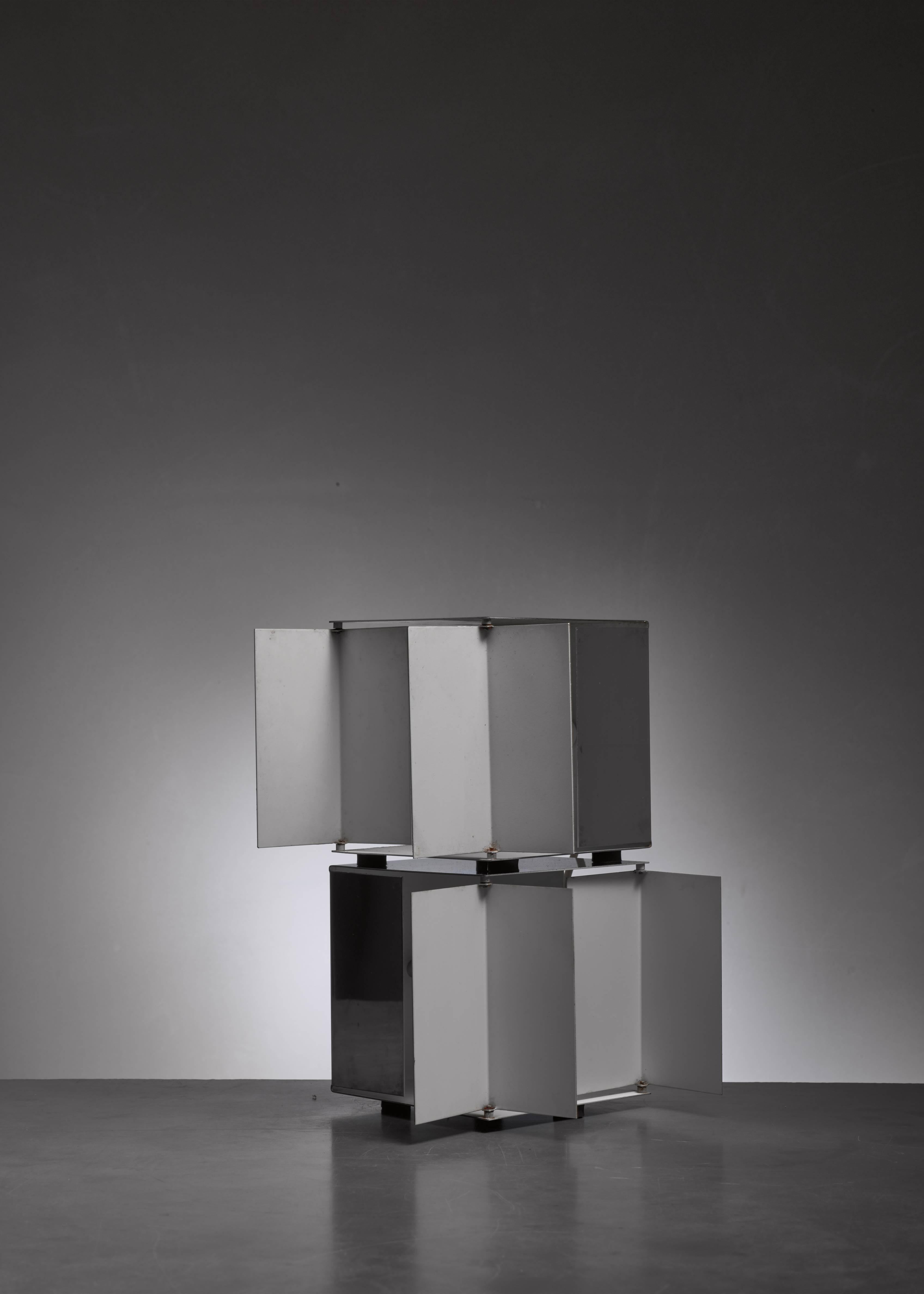 Chrome Pair of Minimal Pivoting Table Lamps by Paolo Tilche. Sirrah, Italy, 1970s For Sale