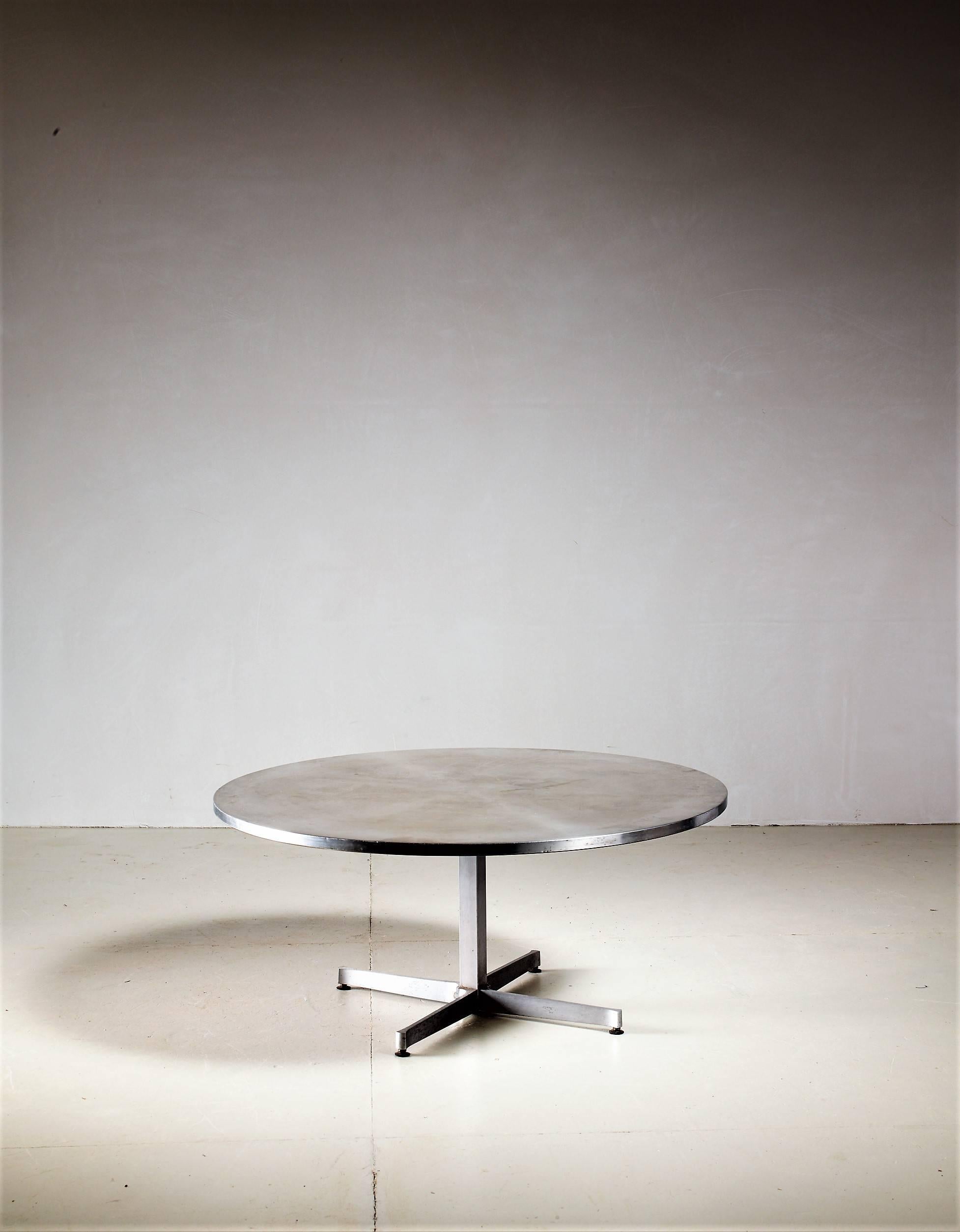 Perfect condition full inox (stainless steel) side table by Charlotte Perriand.
The table was designed for hotel La Cachette of the Arc 1600 complex (1967-1969), Les Arcs, built by a team of architects, including Perriand.