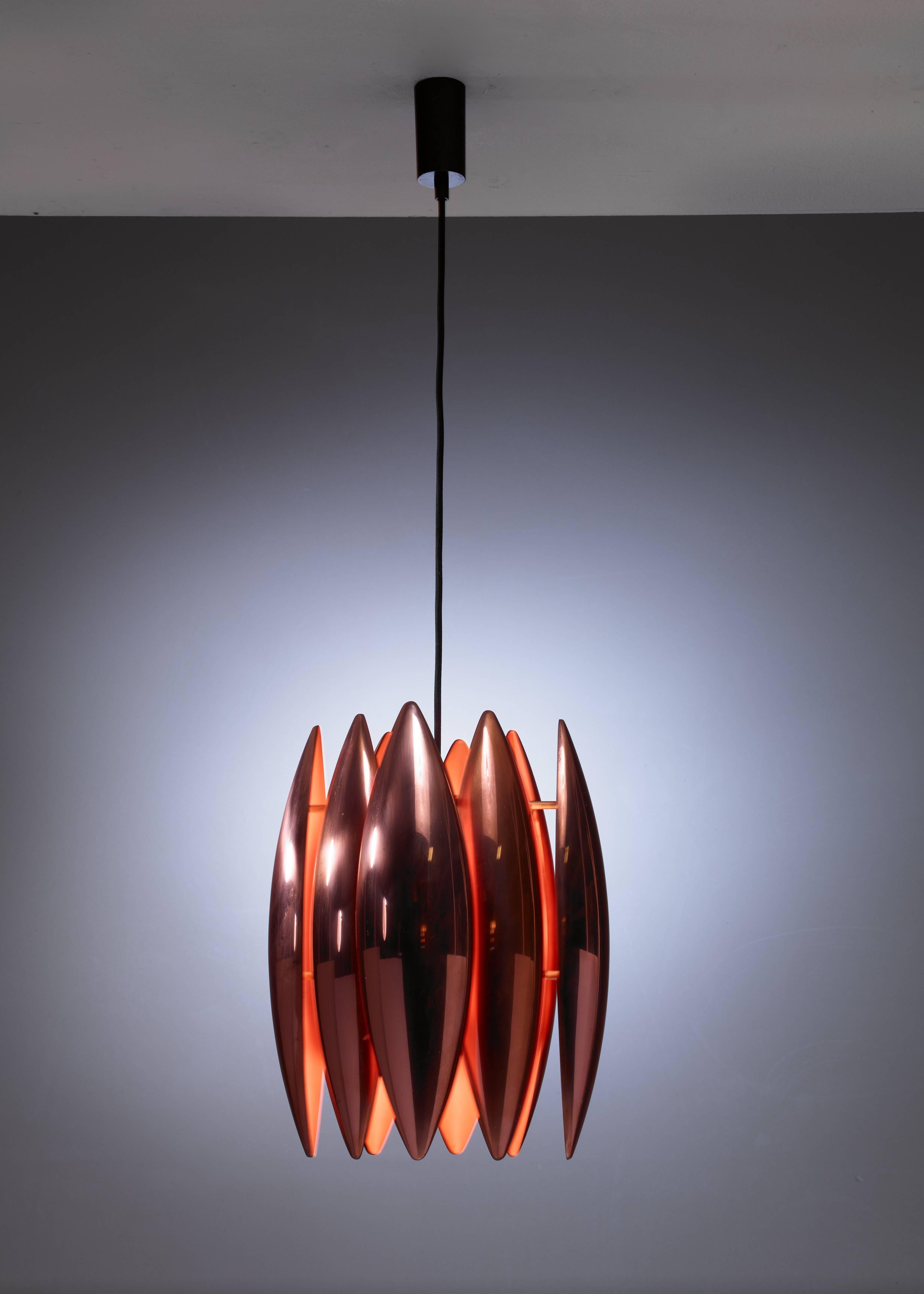 A Jo Hammerborg model Kastor pendant lamp, made of eight copper parts, by Fog & Mørup, Denmark.