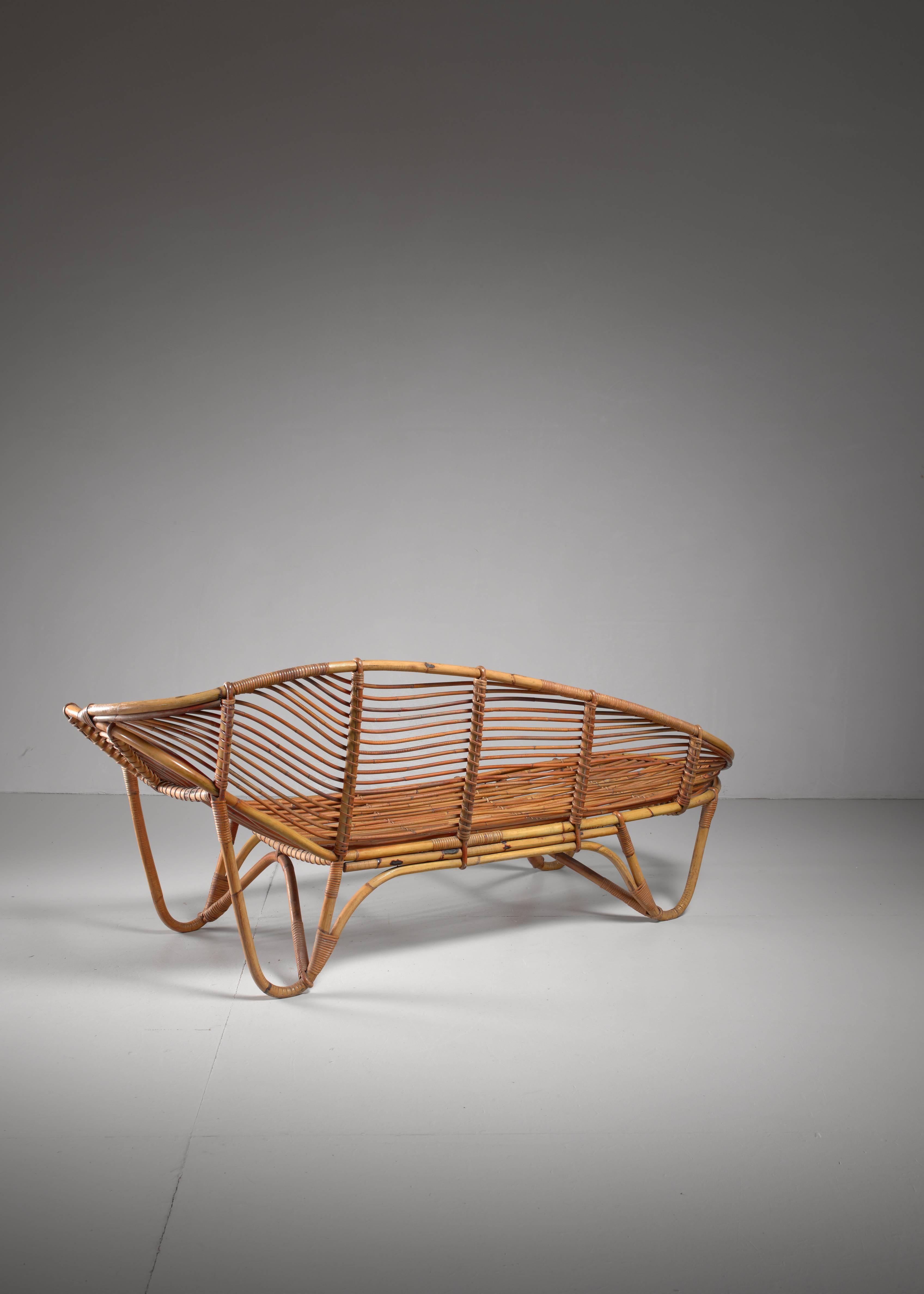 Mid-20th Century Swedish Bamboo and Rattan Chaise Longue, 1940s For Sale