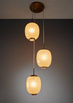 Rare Bent Karlby Striped Glass Chandelier, Denmark, 1950s