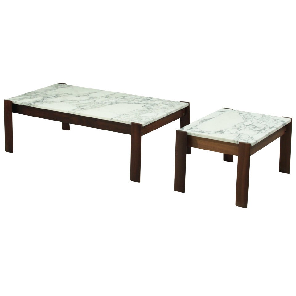 Pair of Percival Lafer Side Tables With Marble Top For Sale