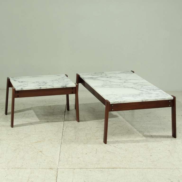 Brazilian Pair of Percival Lafer Side Tables With Marble Top For Sale
