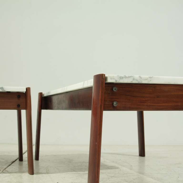 Mid-20th Century Pair of Percival Lafer Side Tables With Marble Top For Sale
