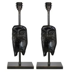 Pair of Cute Bronze Owl Lamps