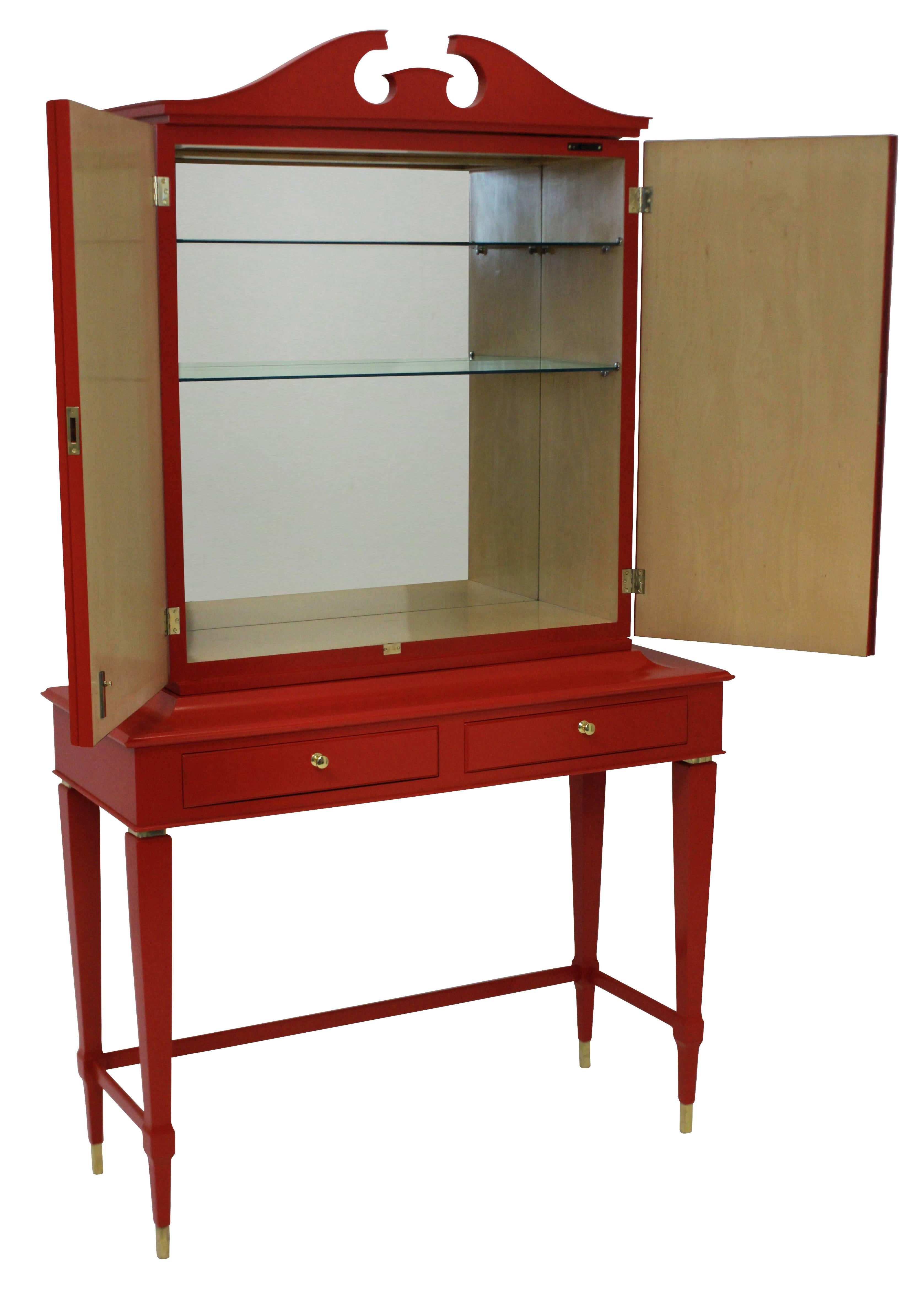 Italian Architectural Bar Cabinet in Scarlet Lacquer by Paolo Buffa