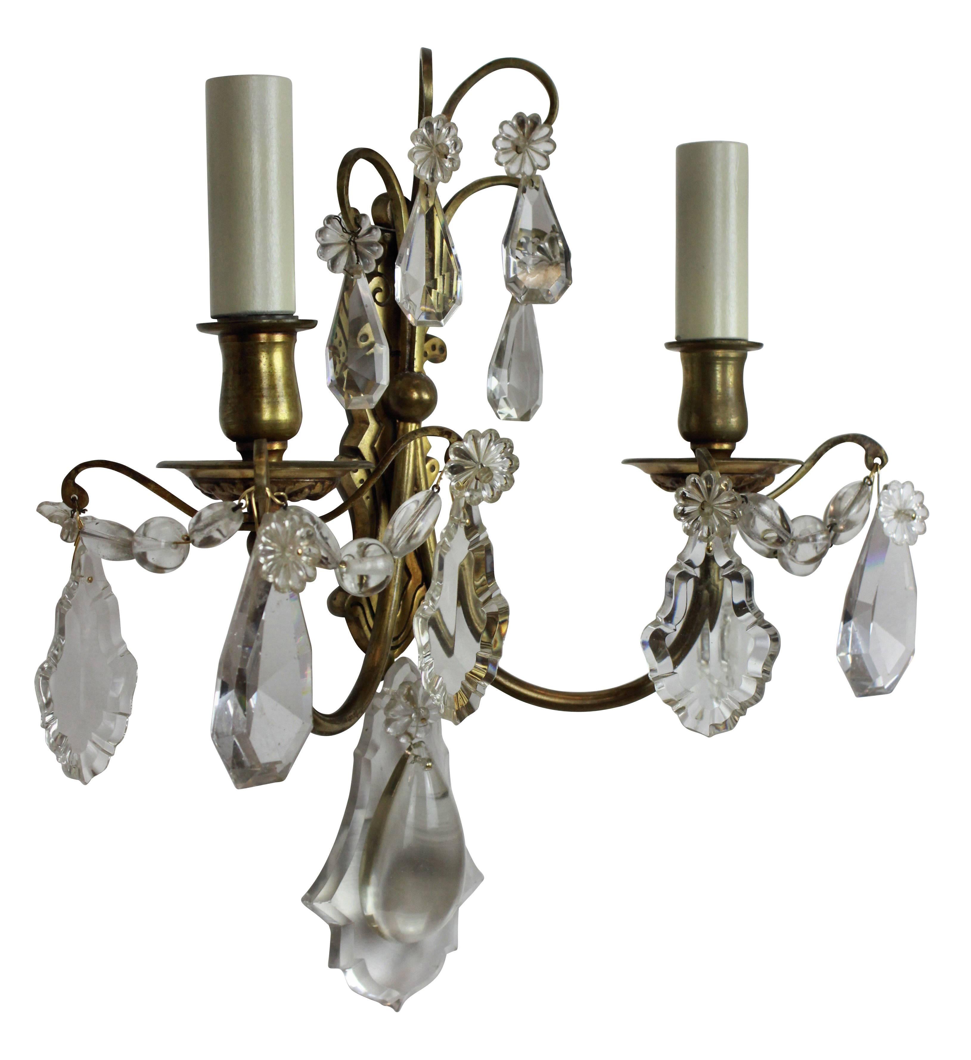 Set of Six French Gilt Brass and Glass Wall Sconces In Excellent Condition In London, GB