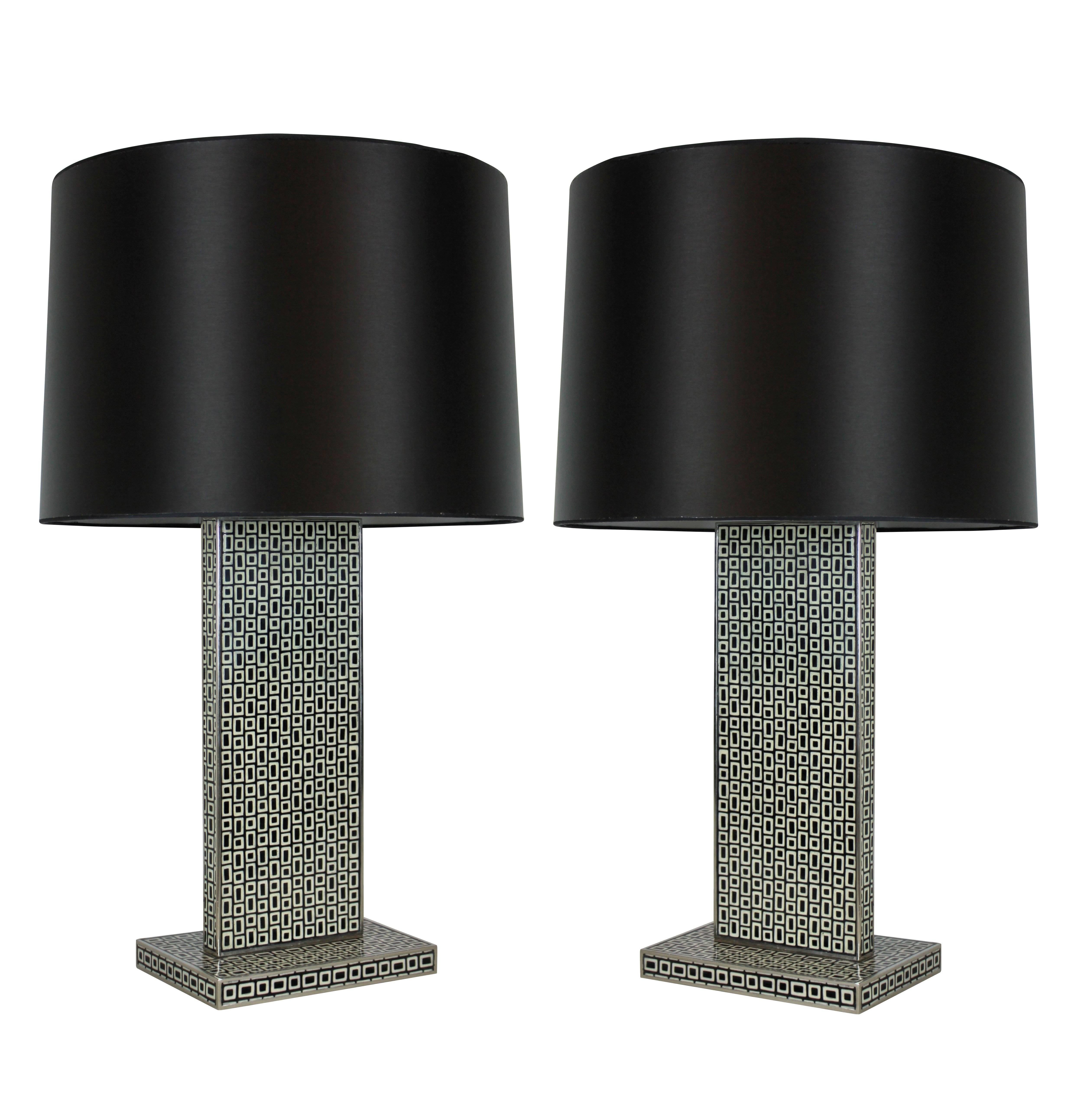 Pair of Large American Cloisonné Enamel Lamps