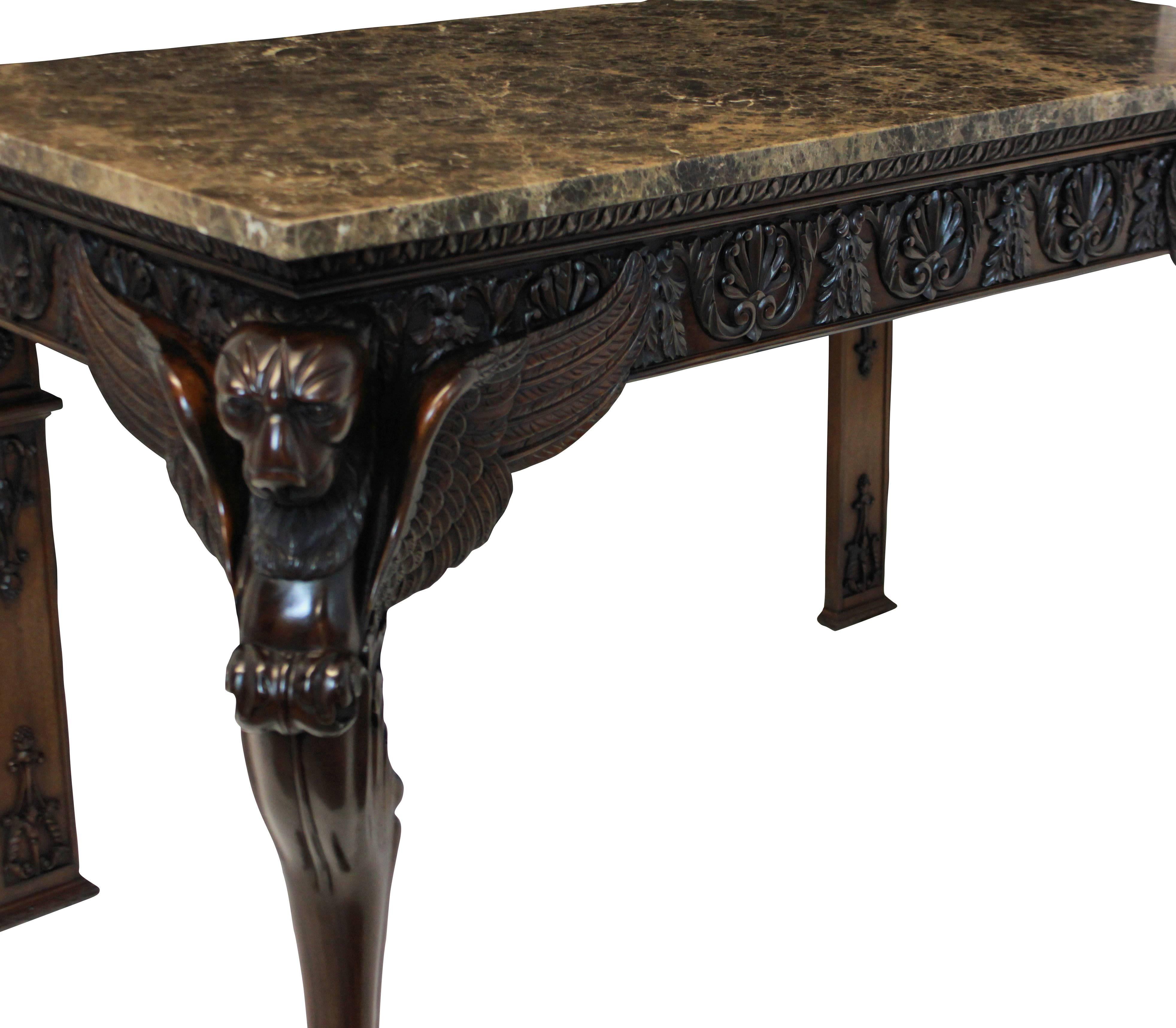 Pair of Large English Mahogany and Marble Console Tables In Excellent Condition In London, GB