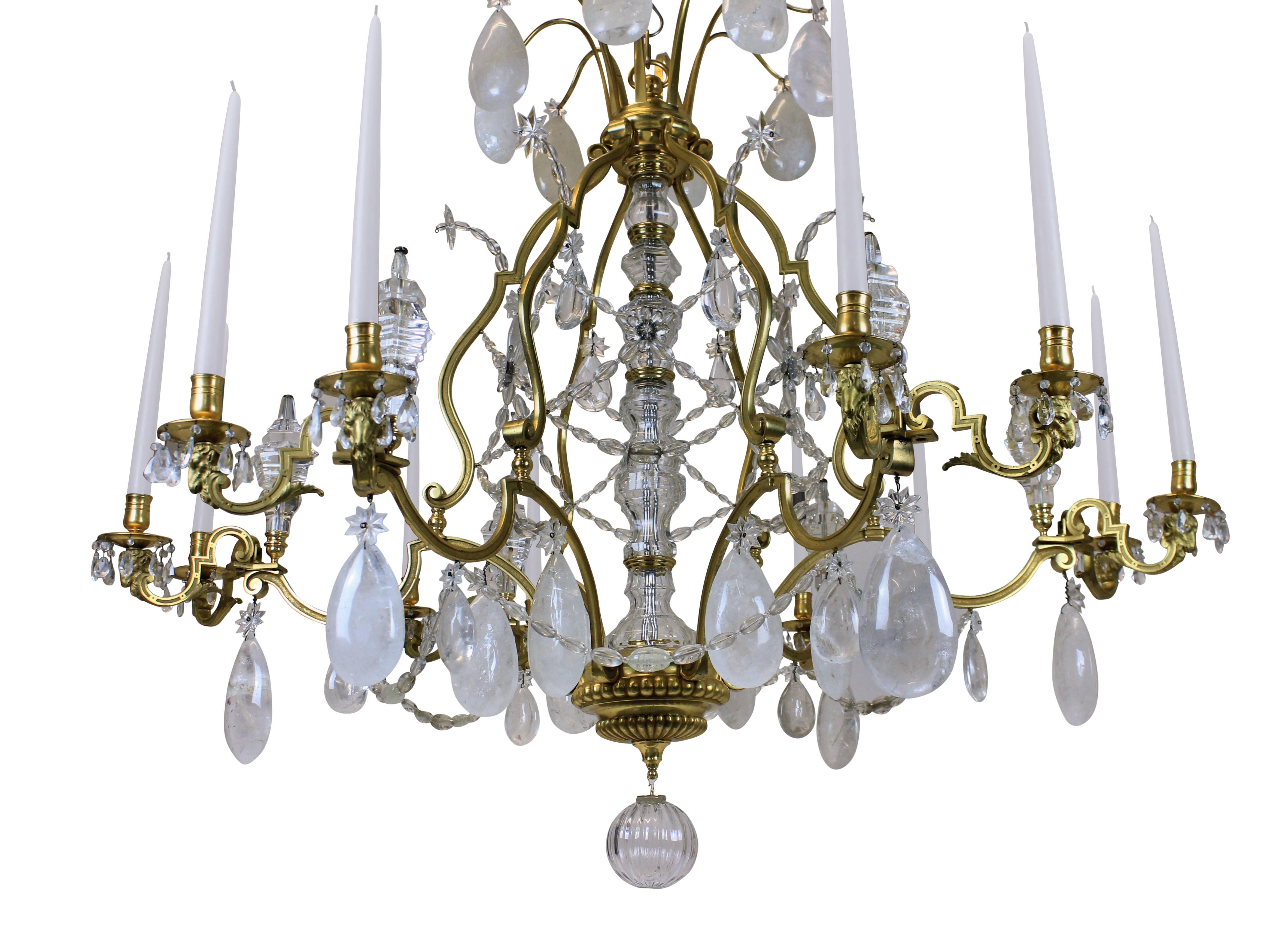 Mid-19th Century Large Louis XIV Gilt Bronze and Rock Crystal Chandelier