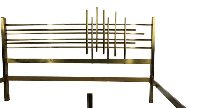 An Italian modernist double bed of fine quality in steel and brass, of good weight. By Pulli.

Note we can have a bespoke base and mattress made for this bed.