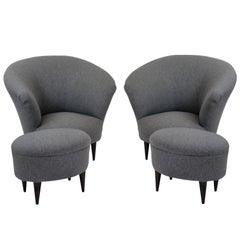 Pair of Parisi Armchairs and Matching Foot Stools