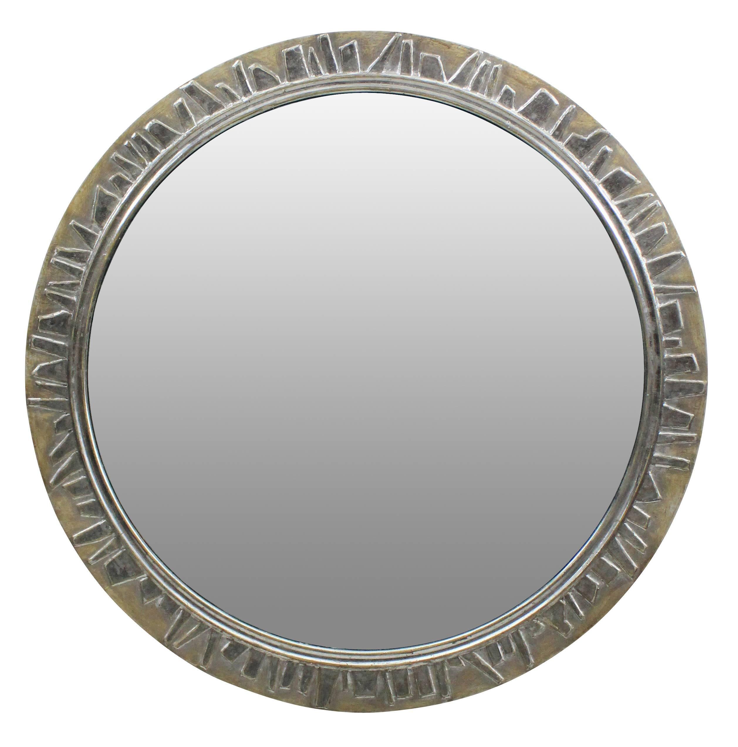 Large Silver Leaf Circular Mirror