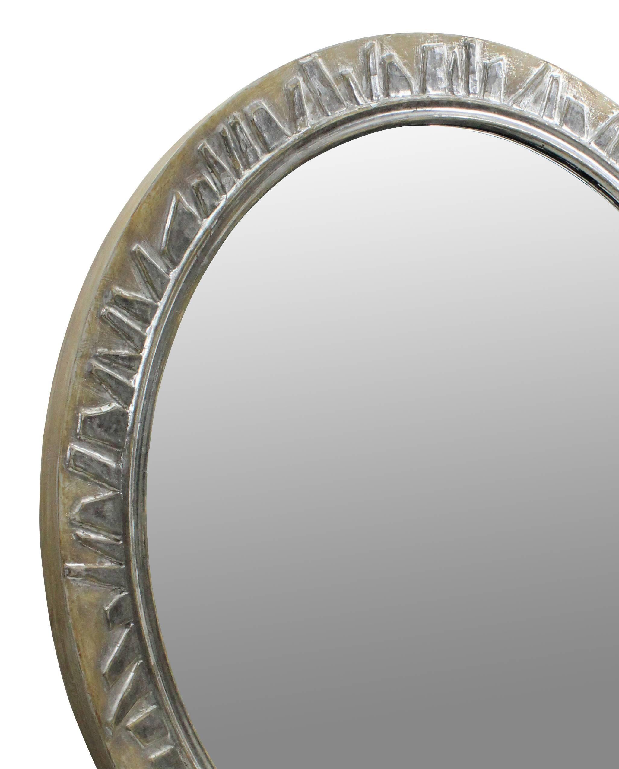 English Large Silver Leaf Circular Mirror