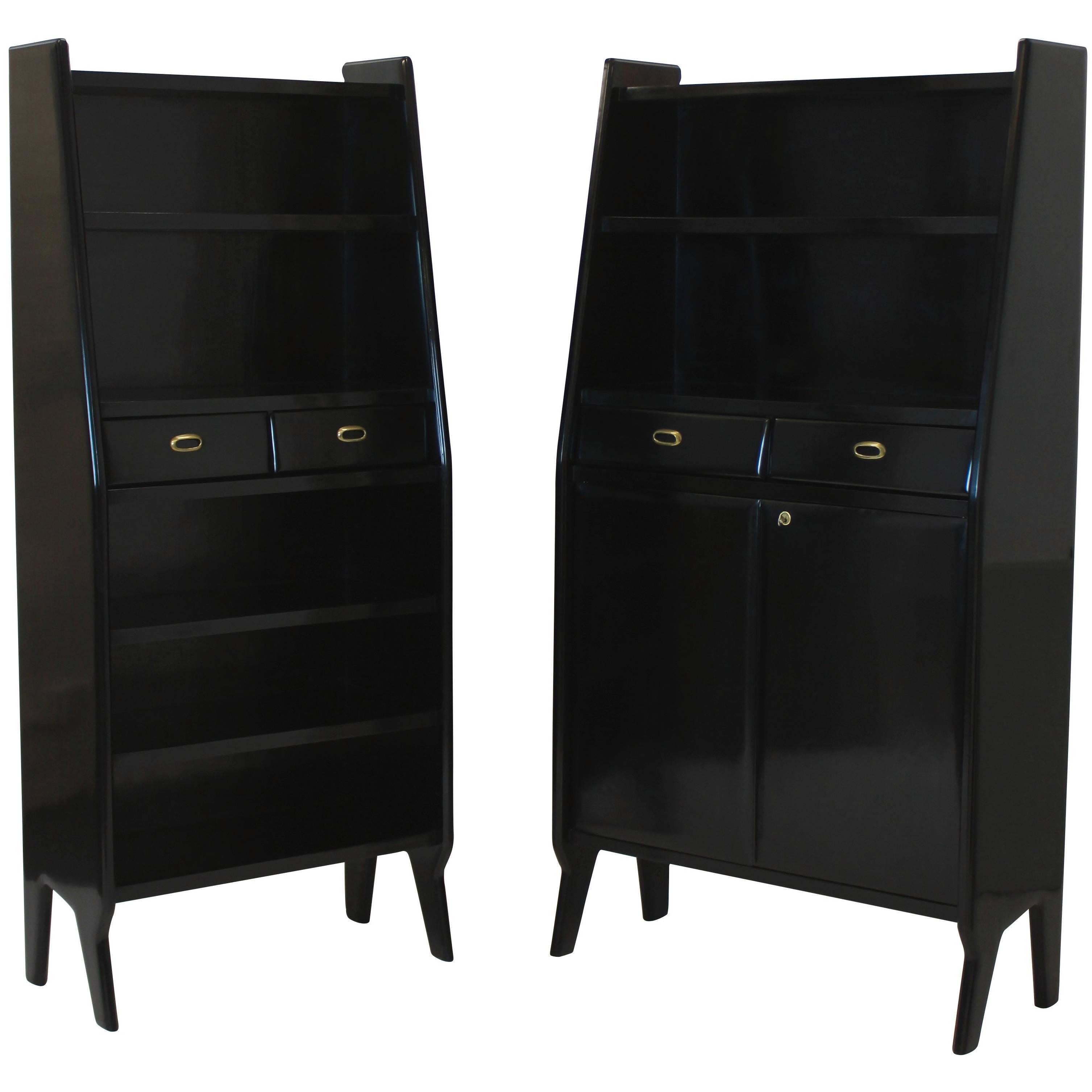 Pair of Large Ebonized Architectural Bookcases