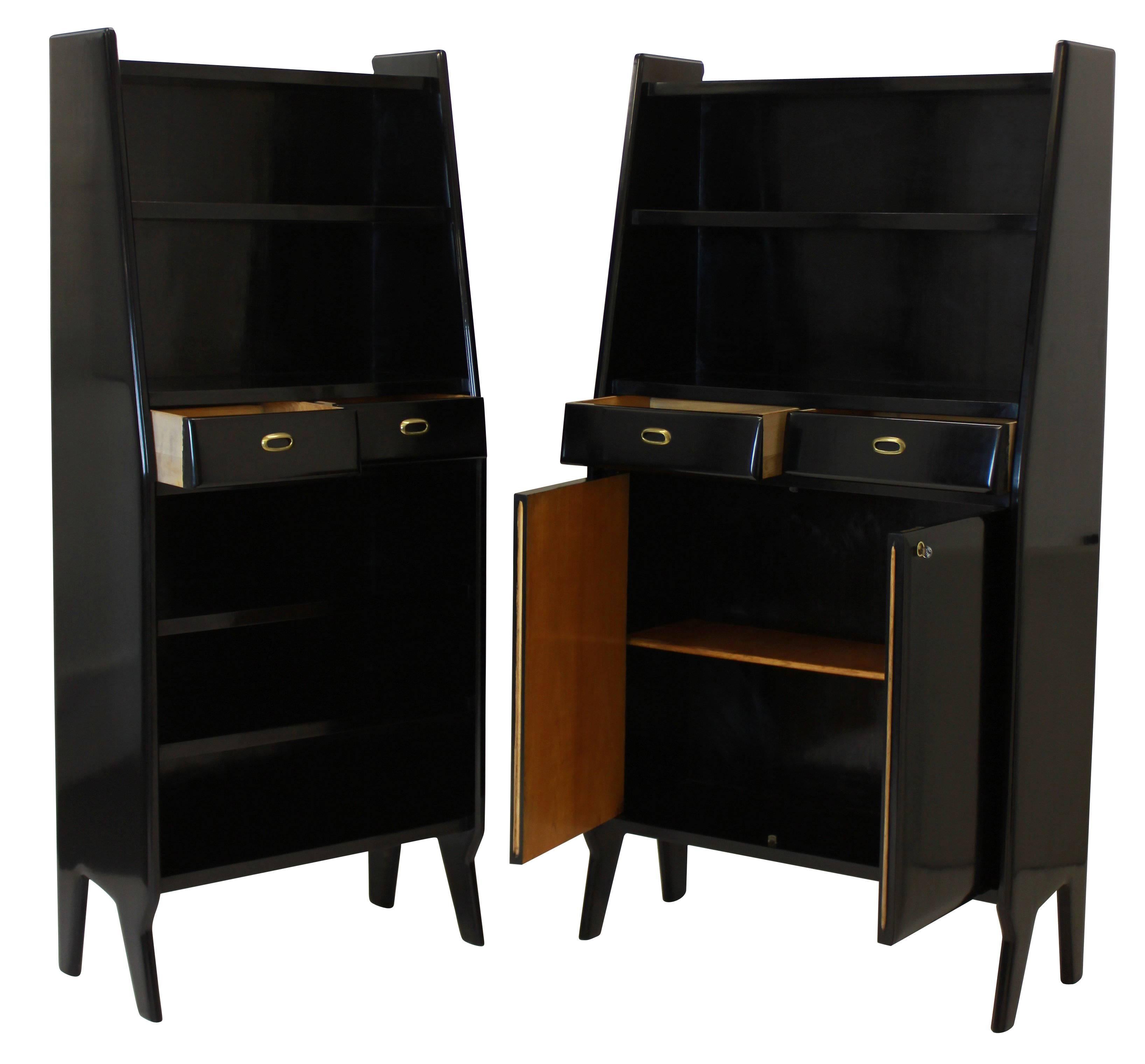 Mid-Century Modern Pair of Large Ebonized Architectural Bookcases