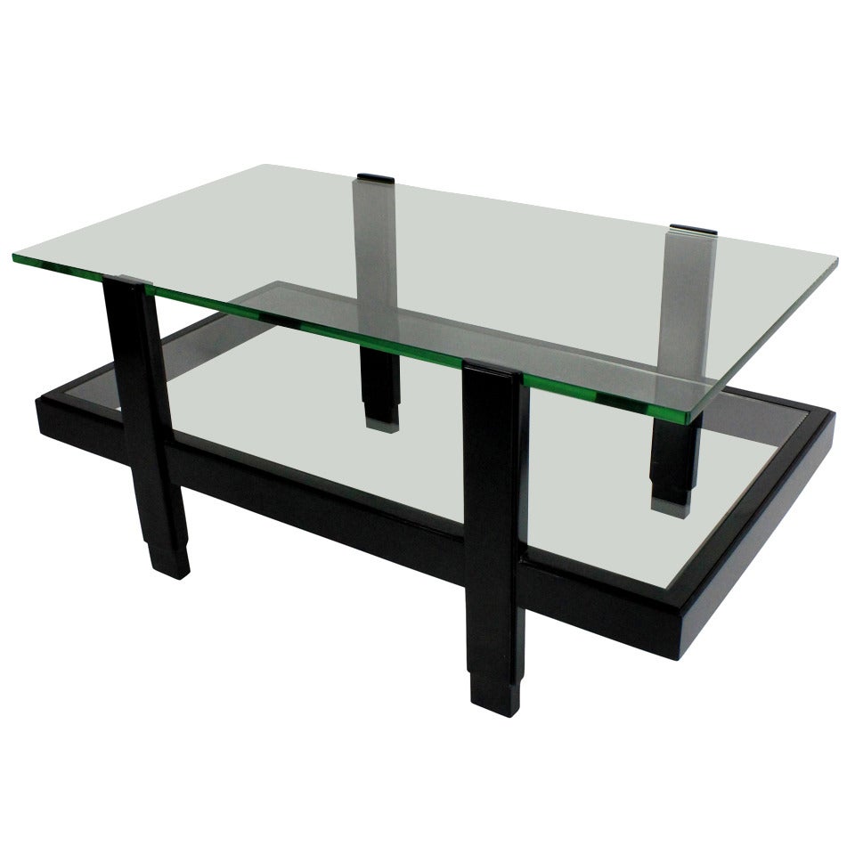 1960s Black Lacquered Two-Tier Occasional Table
