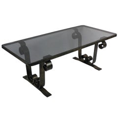 French Fer Forge Scroll End Occasional Table