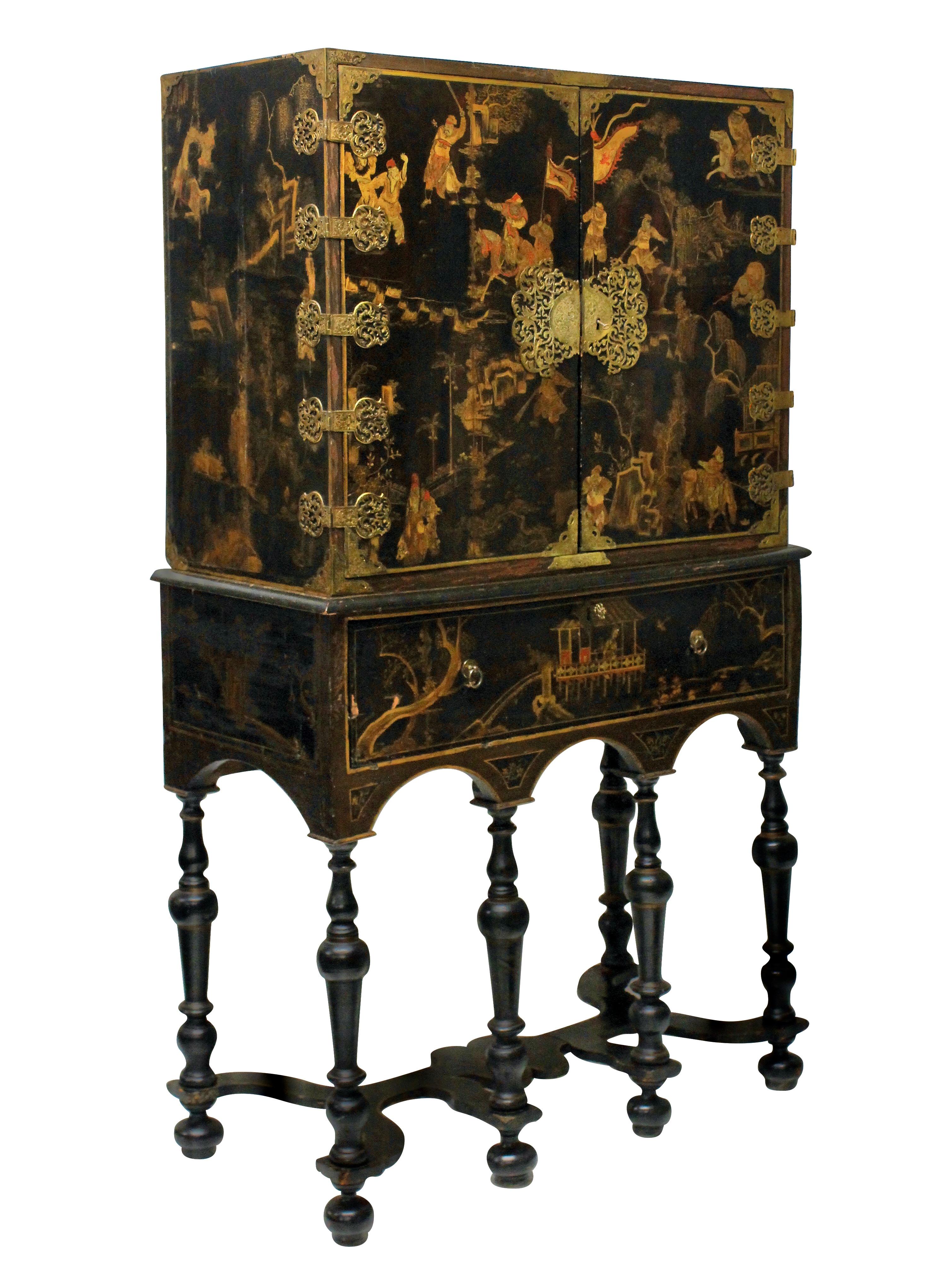 William and Mary William & Mary Black and Gilt Japanned Cabinet on Stand