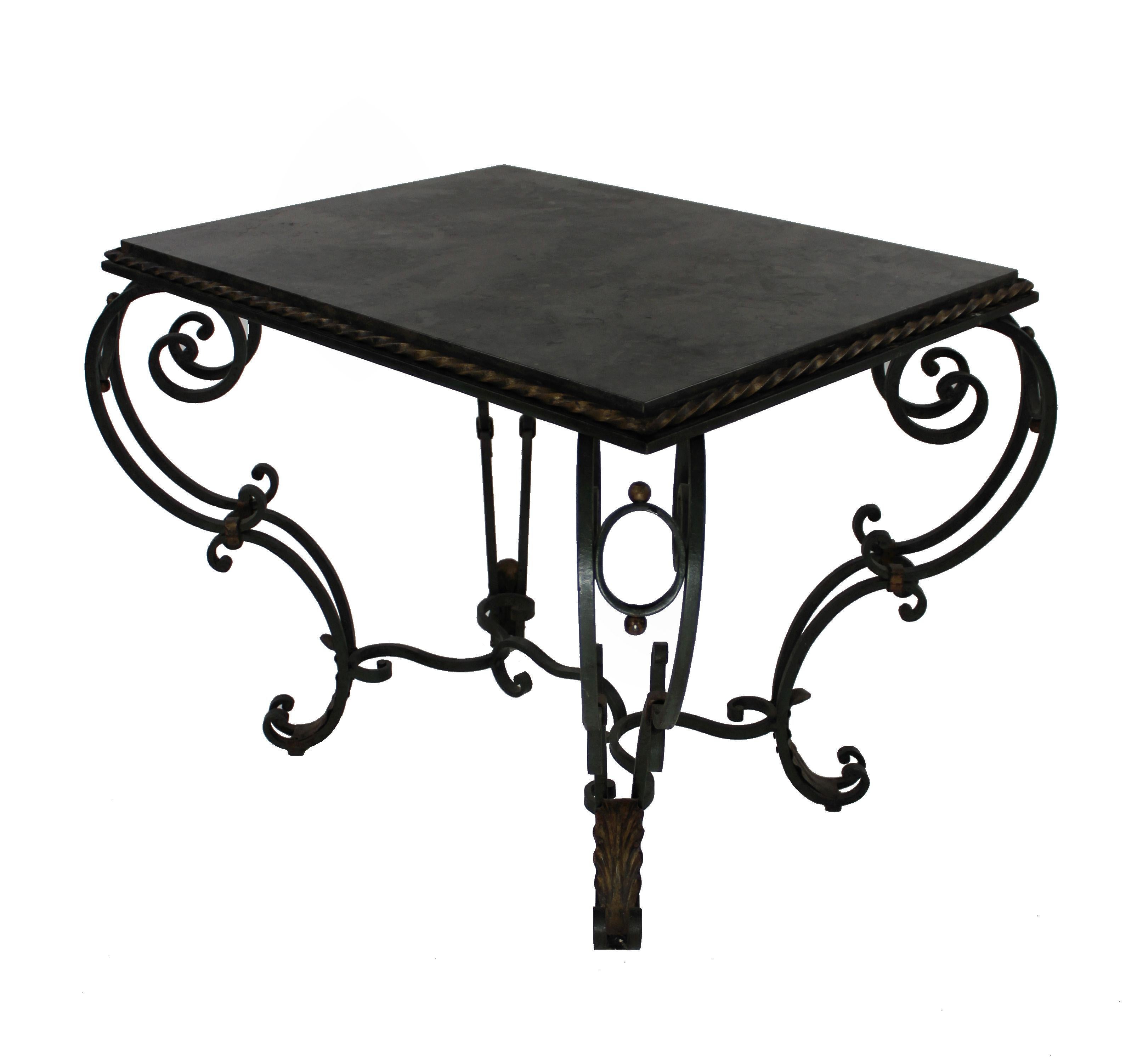 Mid-20th Century 1940s French Painted and Gilded Wrought Iron Occasional Table