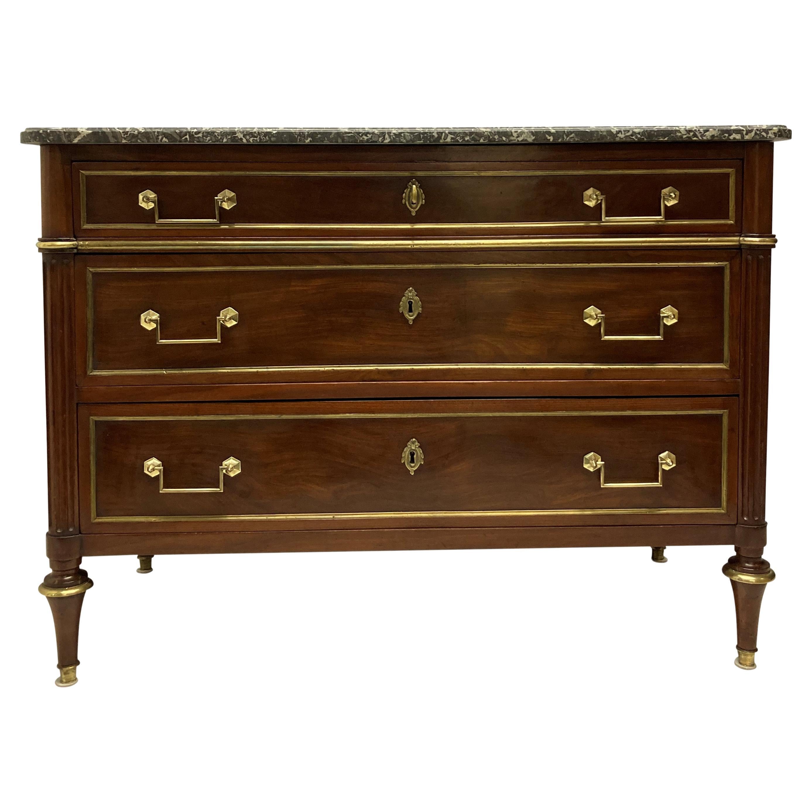 French Directoire Mahogany & Marble Top Commode For Sale