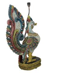 Pair of Large Persian Carved and Painted Peacock Lamps