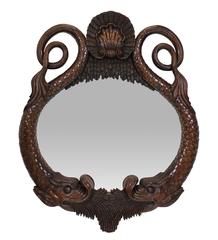Large Pair of Rare English Carved Mahogany Grotto Mirrors