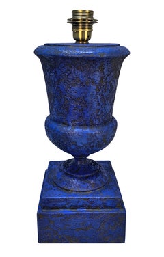 A Pair Of Italian Lapis Lazuli Effect Wooden Urn Lamps