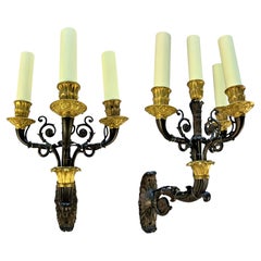 A Pair Of Gilt Bronze French Empire Style Four Branch Wall Lights