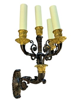 A Pair Of Gilt Bronze French Empire Style Four Branch Wall Lights