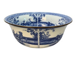 A Pair Of Large Chinese Blue & White Porcelain Bowls
