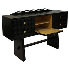 Italian Black Lacquered Geometric Credenza