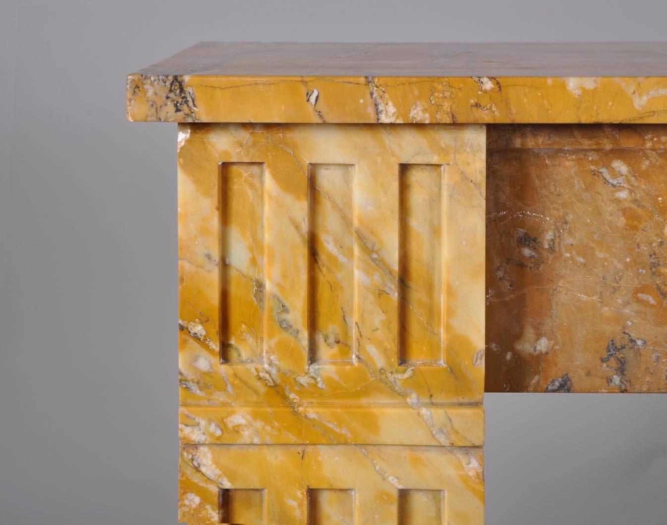  Egyptomania Fireplace Carved Out Yellow Sienna Marble, Late 19th Century In Excellent Condition In Saint Ouen, FR