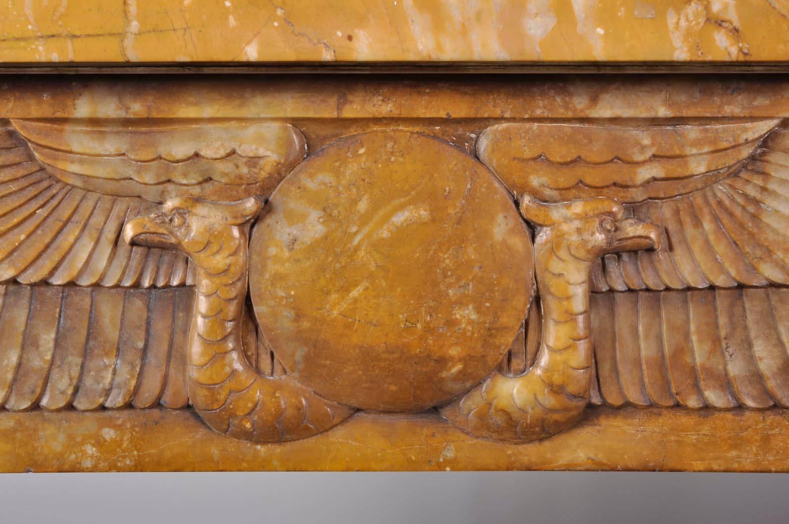 Egyptian Revival  Egyptomania Fireplace Carved Out Yellow Sienna Marble, Late 19th Century