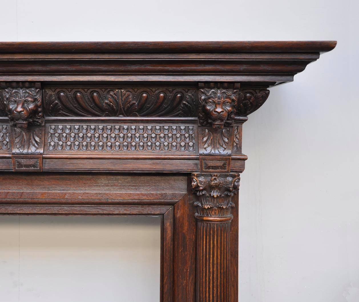 Renaissance Revival Style Carved Oak Fireplace, 19th Century For Sale 2