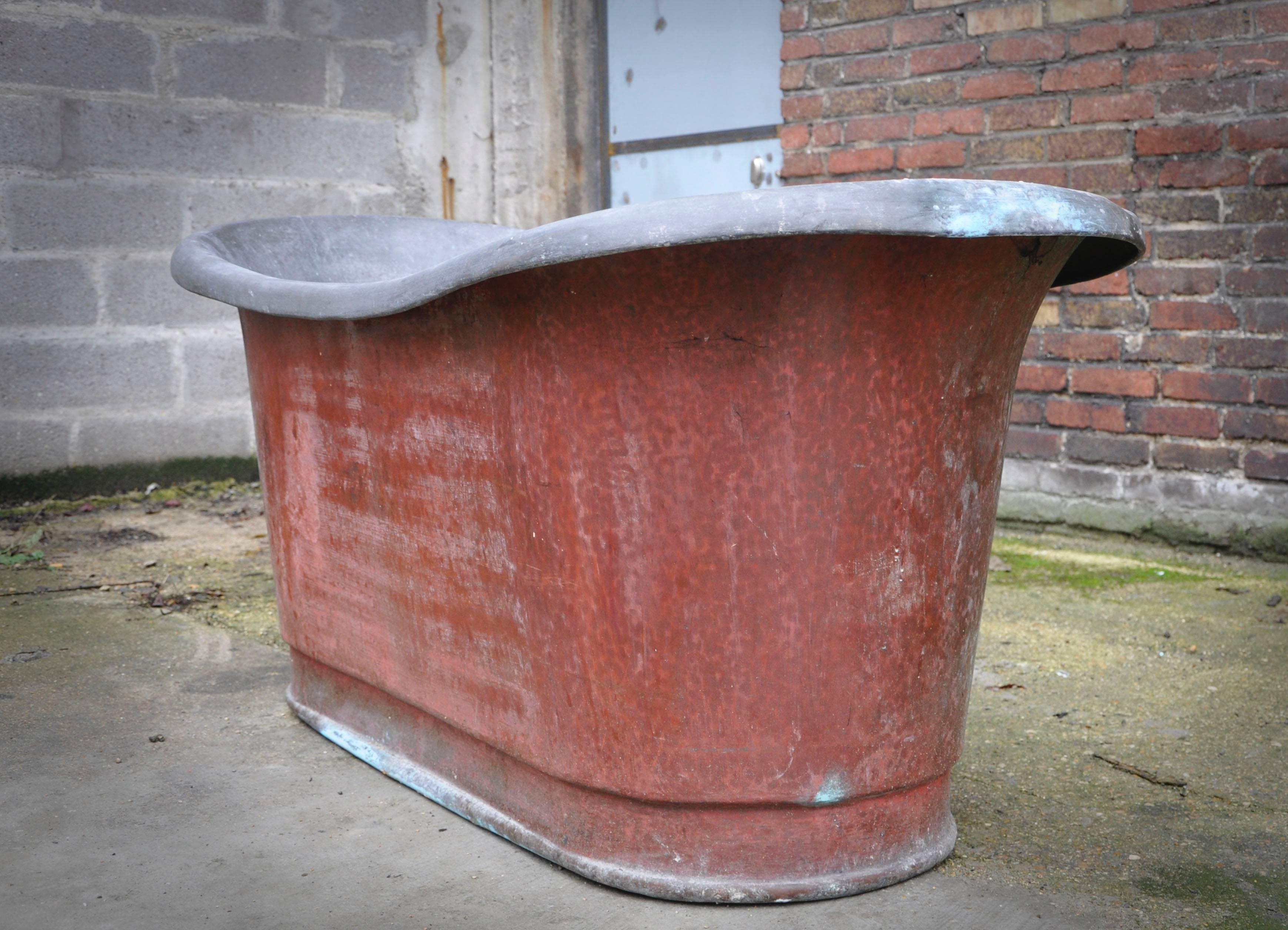 French Antique Tinned Copper Bathtub, Late 19th Century