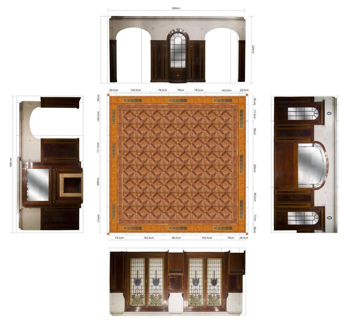 Regency Style Paneled Room in Mahogany Marquetry with Fireplace, 19th Century For Sale 4